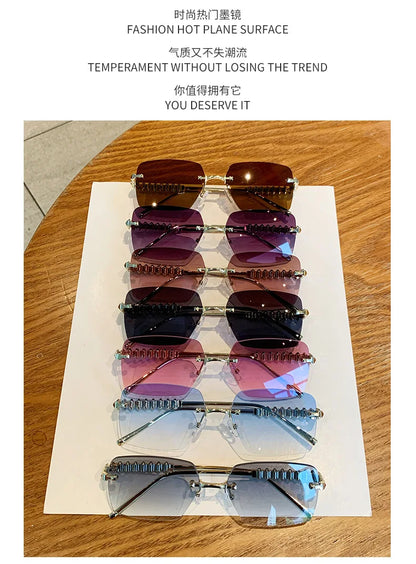 2025 Ins New Square Rimless Sunglasses Women Men Fashion Metal Rivet Legs Sun Glasses Ladies Luxury Sunshade Gafas De Sol UV400