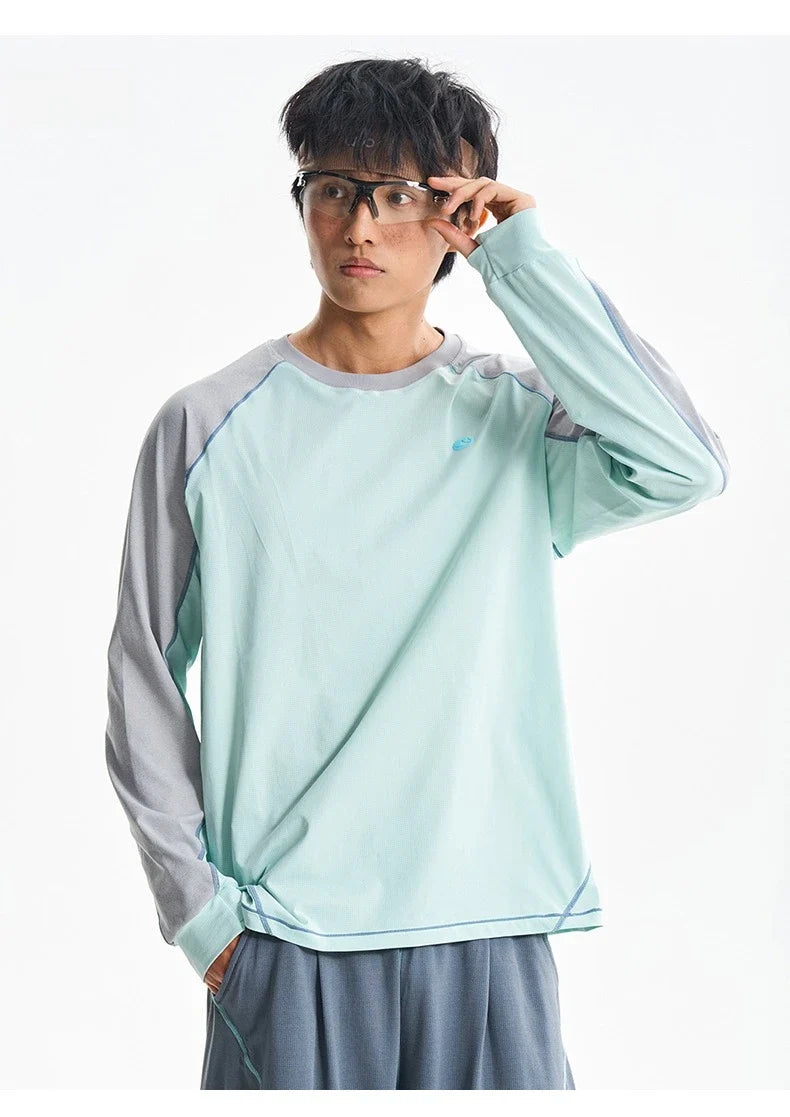 Men's Color - Block Long Sleeve UV Protection Shirt  Lightweight Quick - Dry Antibacterial Outdoor T - Shirt