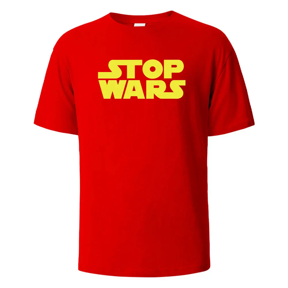 Stop Wars Printing Men‘s T-shirt Street Casual Breathable Tees 100% Cotton Funny Tops Street Oversized T-Shirts For Men Women