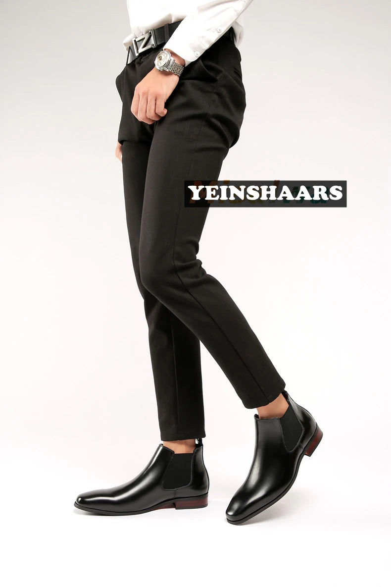Elegant Simple Men Leather Boots Long Tip Square Toe British Chelsea Boots for Men Formal Business Luxury Shoes Spring Winter