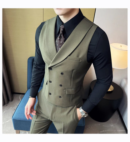 Men Luxury Double Breasted Design Solid Vest Formal Groom Wedding Dress Suit Vest Set Fashion Mens Club Singer Clothing 6XL-M