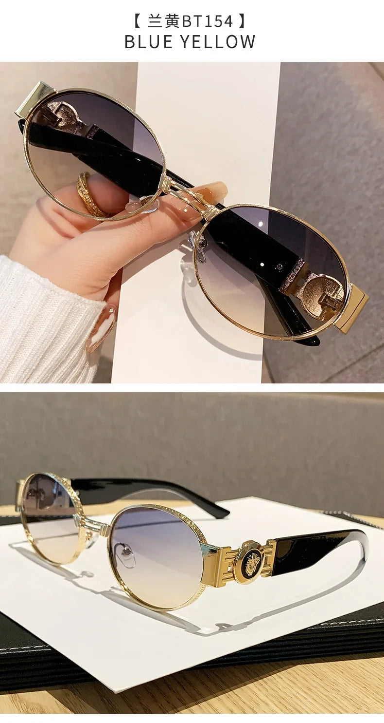 New Vintage Oval Sunglasses Metal Frame Women's Luxury Designery Sun Glasses Shades for Men Oculos UV400  Gafas De Sol Mujer
