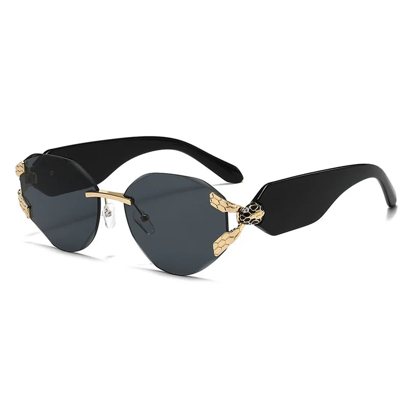 2026 Snake Head Decor Rimless Sunglasses Women's UV400 Protection Shades Wide Temple Gradient Sun Glasses for Street & Driving