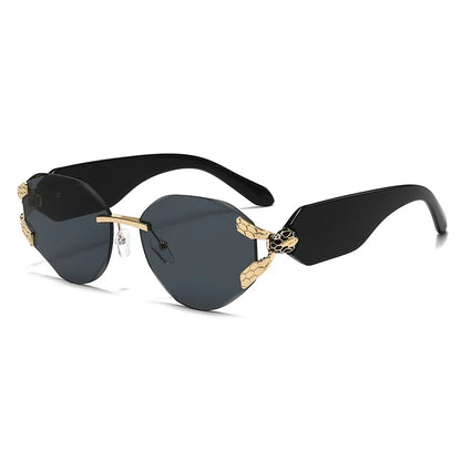 2026 Snake Head Decor Rimless Sunglasses Women's UV400 Protection Shades Wide Temple Gradient Sun Glasses for Street & Driving
