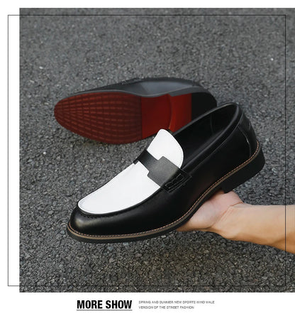 Luxury Brand Loafers Men's Black and White Color Leather Shoes Slip-on Fashion Soft-soled Casual Shoes Party Wedding Moccasin