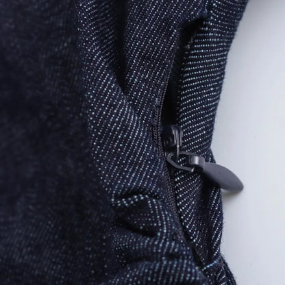2025  Spring New 1975 series denim MIDI dress with lapel side zipper fashion wrinkle waist slim elegant dress