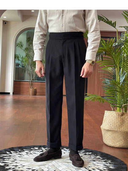 Naples Pants For Men High-Waisted Daily Office Straight-Leg Casual Long Trousers Commuting Versatile British Style Autumn Dress