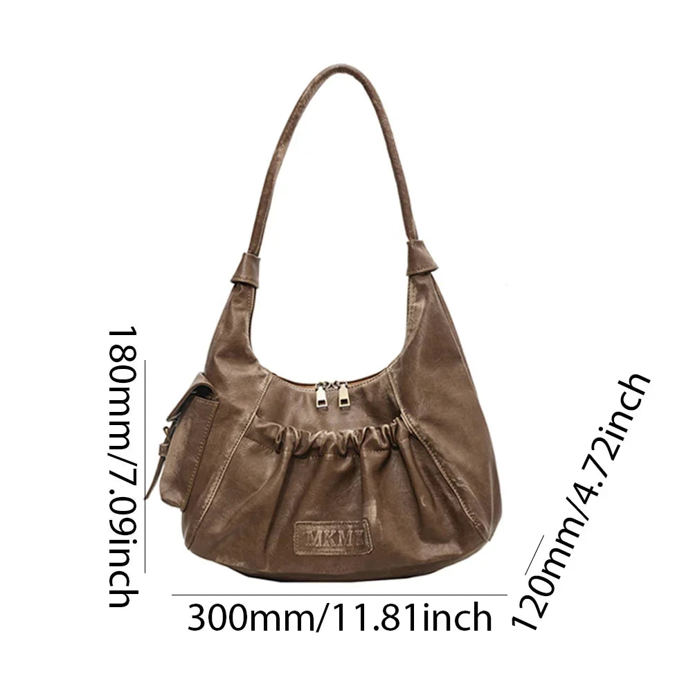 Distressed Vintage Shoulder Bags Women Pleated Y2K Design Large Capacity Retro Hobo Bag 2025 New Designer Handbags Luxury