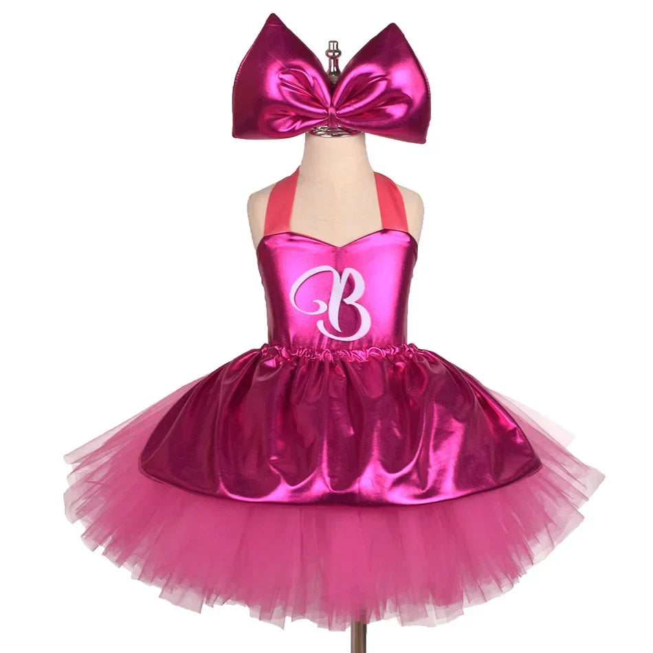 Princess Girls Rosy Knee Length Rose Red Tutu Dresses for Girl Letter B Birthday Party New Year Christmas Costumes Margot Robbie