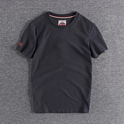 Summer New American Retro Short-sleeved O-neck Solid Color T-shirt Men's Fashion Simple 100% Cotton Washed Casual Sport Tops
