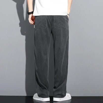 Summer Soft Lyocell Fabric Thin Loose Straight Pants Drawstring Elastic Waist Korea Casual Trousers Men's Jeans Plus Size M-5XL