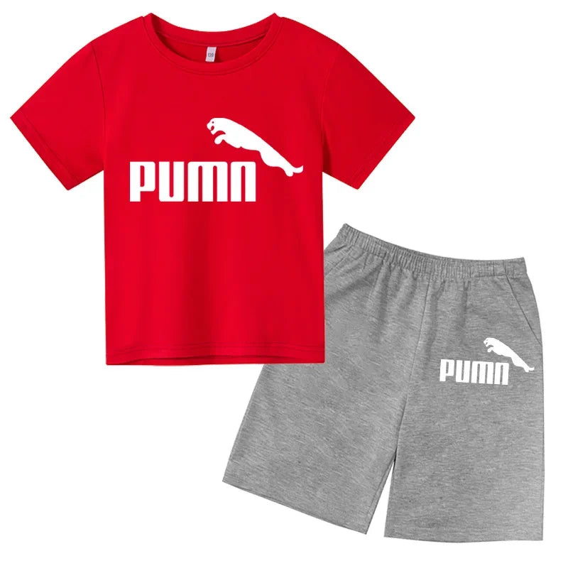 3-12Y Kids Summer Casual Letter Print 2-Piece Set Soft T-Shirt & Pants Suits for Boys & Girls
