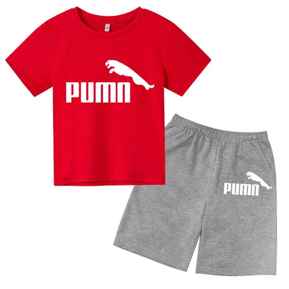 3-12Y Kids Summer Casual Letter Print 2-Piece Set Soft T-Shirt & Pants Suits for Boys & Girls