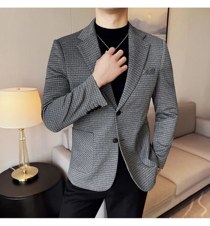 British Style Plaid Suit Jacket For Men 2025 New Business Casual Slim Blazer Formal Wedding Party Suit Dress Coats Men Clothing