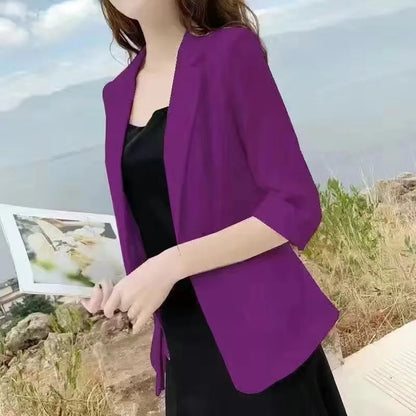 Linen Small Blazer For Women, Thin  Summer Suit, Korean Version, Sun Protection, Casual British Style, White And Black