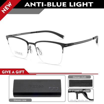 New Ultra-Lightweight Business Titanium Frame Semi-Rimless Reading Glasses Men Customized Prescription Myopia C8813T