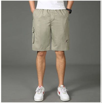 2024 Shorts Men Bermuda Cotton Pocket Zip Cargo Shorts Fashion Style Elastic Army Male Summer Casual Knee Length Vintage Yellow