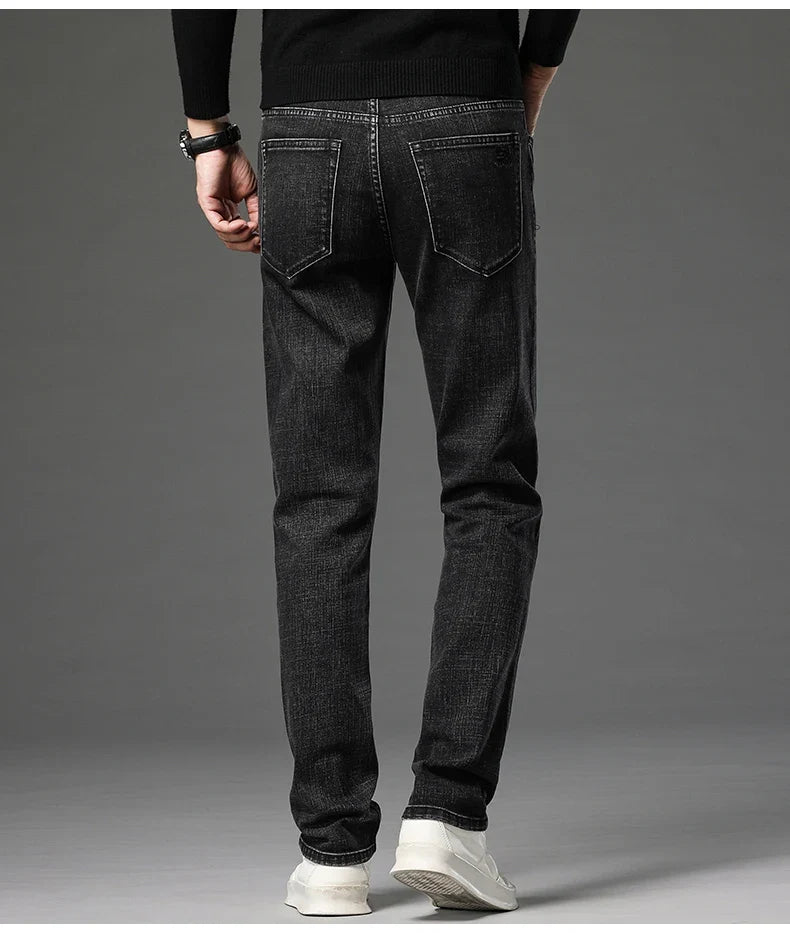 2025 Fall New Men's Cotton Stretch Slim Jeans Straight Version Business Fashion Denim Pants Vintage Blue Brand Trousers Black