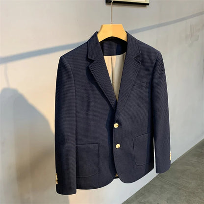 British Style Striped Casual Suit Jackets Mens 2022 Waffle Slim Fit Business Blazers Coat Homme Formal Social Prom Tuxedo 4XL-M