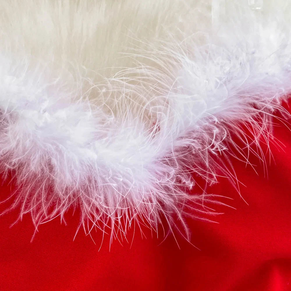 Women's Christmas Dress Sexy Low-cut Waist Thin Big Pendulum Fluffy Splicing Suspender Tube Ling Dress Red