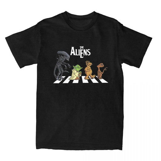 The Aliens Alf ET T Shirt Classic Film Alien Abby Road Cotton Vintage Short Sleeve O-Neck Classic T Shirt Large Size T Shirt