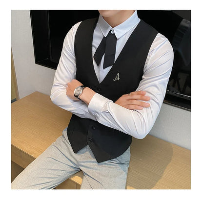 Top Quality Men's Business Casual Slim Vest Fashion Designer Men Classic Solid Color Single Breasted Sleeveless Vest Size 5XL-M