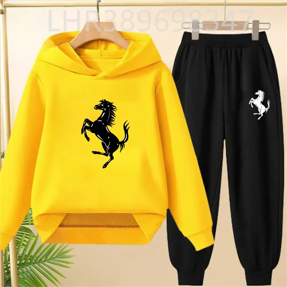 Children's Hoodies Top+Bottom Suit Girls Pink Boy Black Age 3-12 Coat Casual Toddler Long Sleeves Autumn Pegasus Print Clothing