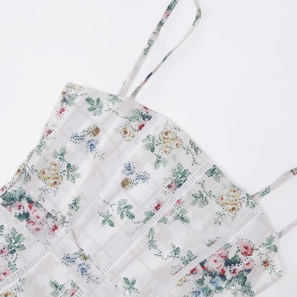 Summer Print Strappy Long Dress A-line Casual Beach Vacation Dress for Women
