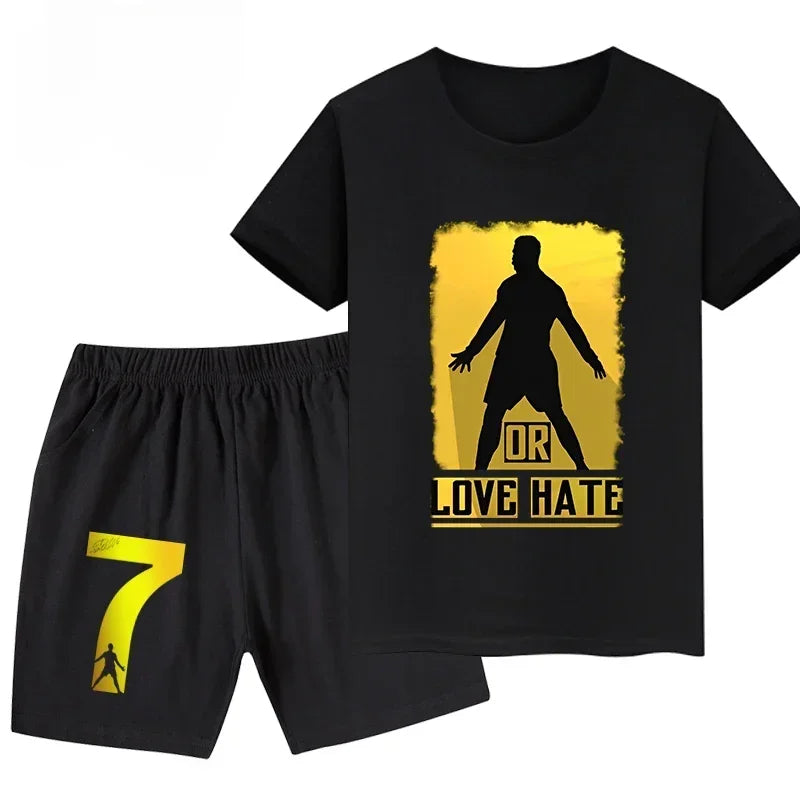 Summer Ronaldo Printed Children's Set Short-sleeved Shorts Suit Sports Kid T-shirt 2-piece Set Street Fashion Boys Baby Clothing