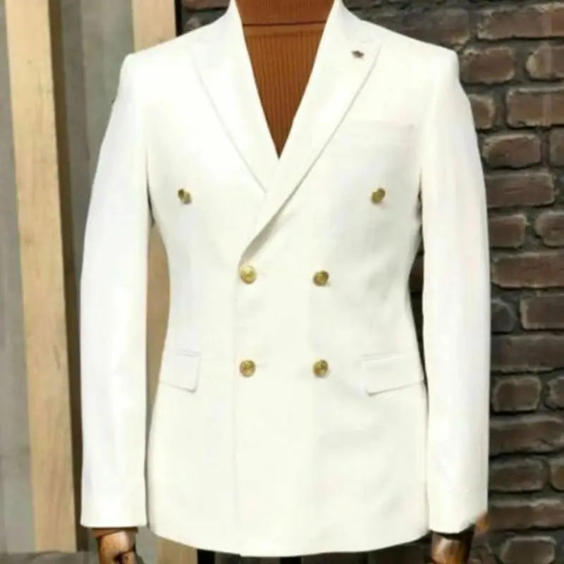 Classic White/Black Blazer for Men with Peak Lapel Double Breasted Dinner Jacket Elegant Smoking Suit Coat for Wedding/Business