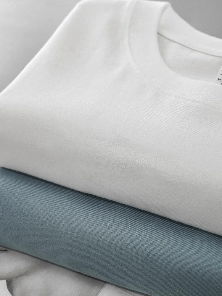Men's 260G Long Sleeve T Shirts 2025 Spring Pure Cotton Solid Color Basic Crew-Neck Undershirt Men's Loose Tops 11 Color