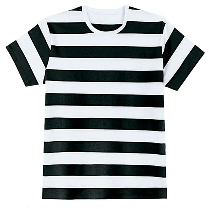 Black White Striped T-Shirt Men Basic Crewneck Short Sleeve Casual Daily Tops Halloween Costume Theme Party Tee Clothes