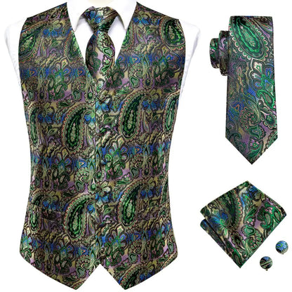 Navy Blue Mens Vest Formal Paisley Waistcoat Jacket Tie Handkerchief Cufflinks Set For Male Dress Suit Wedding Party