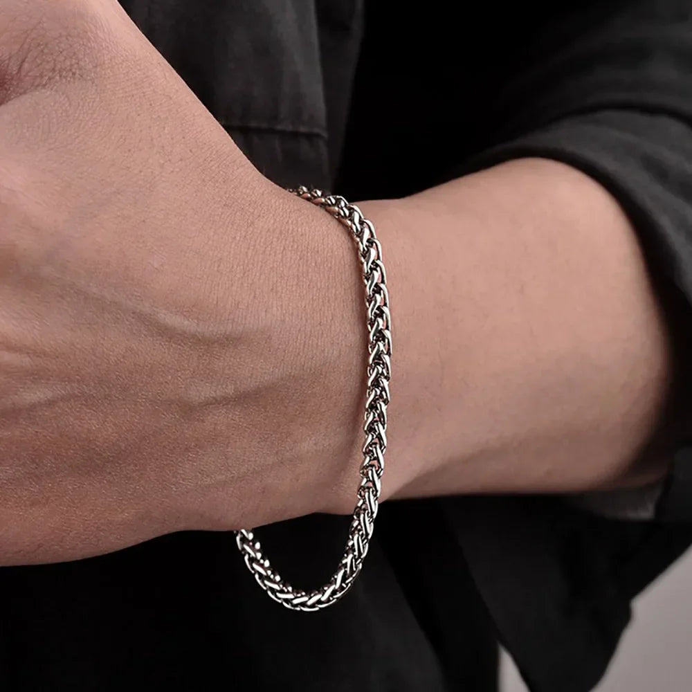 925 Sterling Silver 3mm Braided Wheat Chain Bracelet 17-21cm Simple Retro Minimalism Jewelry For Men and Women