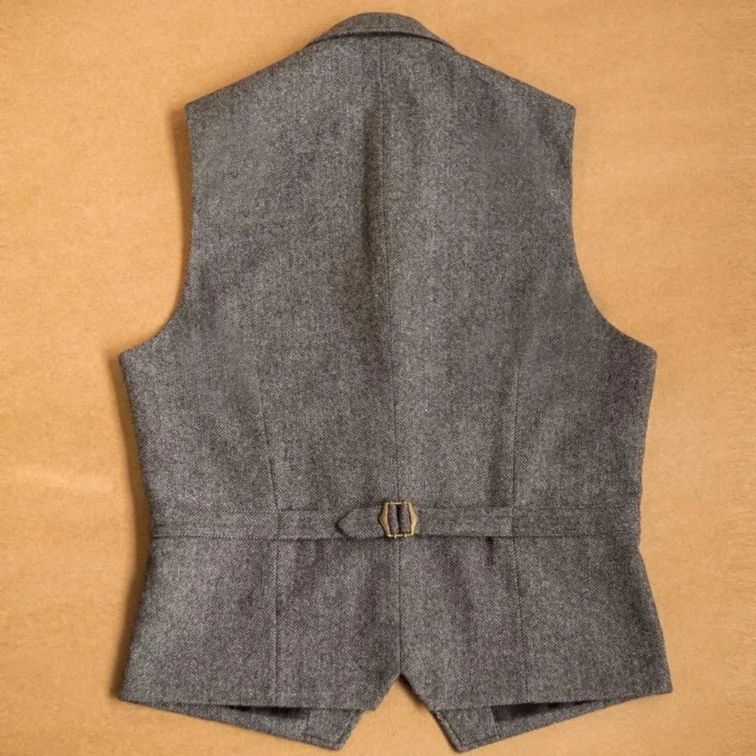 Men Vest Gray Herringbone Single Button With Lapel Waistcoat For Wedding Birthday Banquet Business Work Office Men Suit Vest
