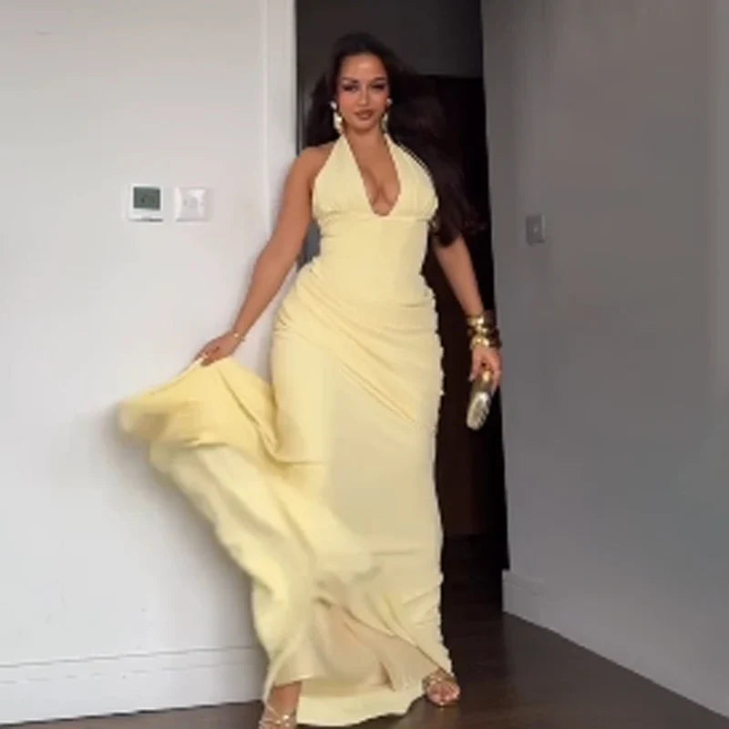 Women Strapless Pleated Long Dress Elegant Solid Split Sleeveless Backless High Waist Slim Fit Maxi Dresses 2026 Lady Party Robe