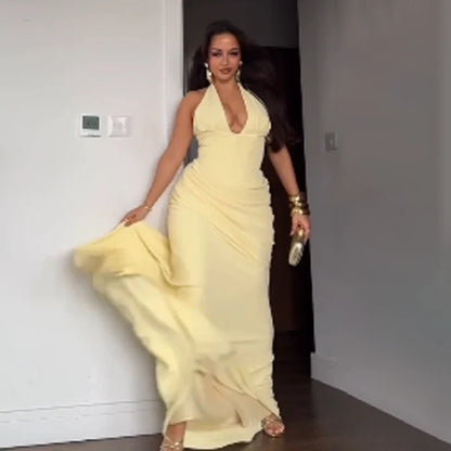 Women Strapless Pleated Long Dress Elegant Solid Split Sleeveless Backless High Waist Slim Fit Maxi Dresses 2026 Lady Party Robe