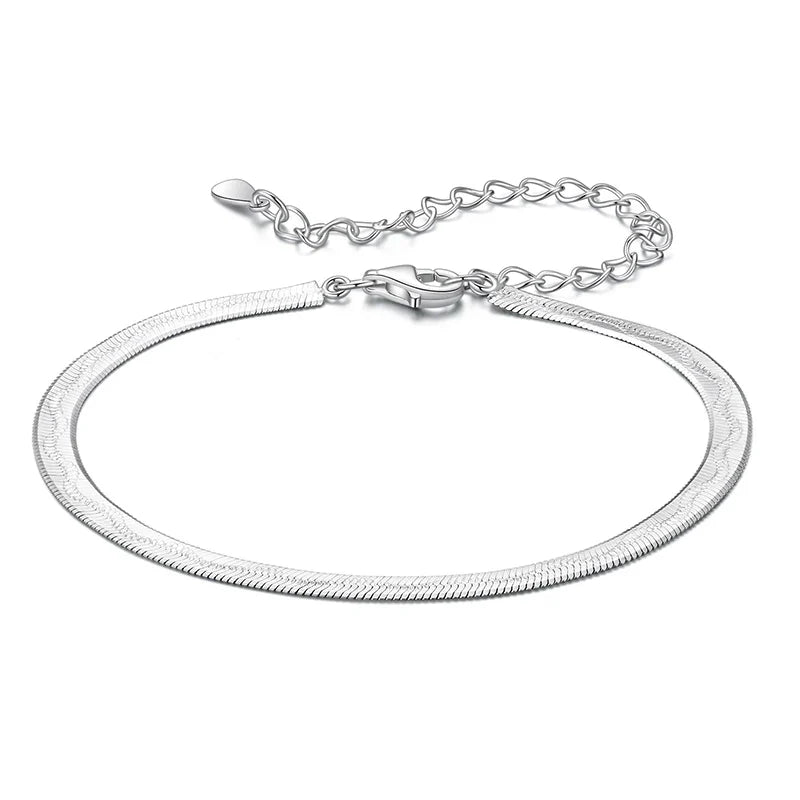 925 Sterling Silver Wide Snake Chain Bracelet Stackable Snake Printed Wrist Bracelet Pack for Women Dainty Gift