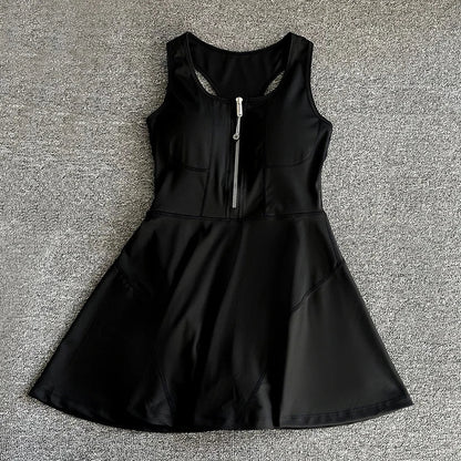 Tennis Skirt Casual Half Zipper Sports Fitness Dress Anti-Running High Waist Slim Golf Yoga Dress