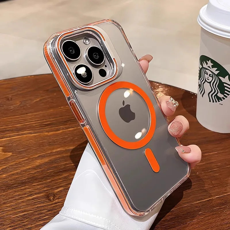 Luxury Lens Holder Shockproof Magnetic Case For iPhone 16 15 14 Plus 13 12 17 Pro Max 17Air 16e Magsafe Fashion Clear Cover