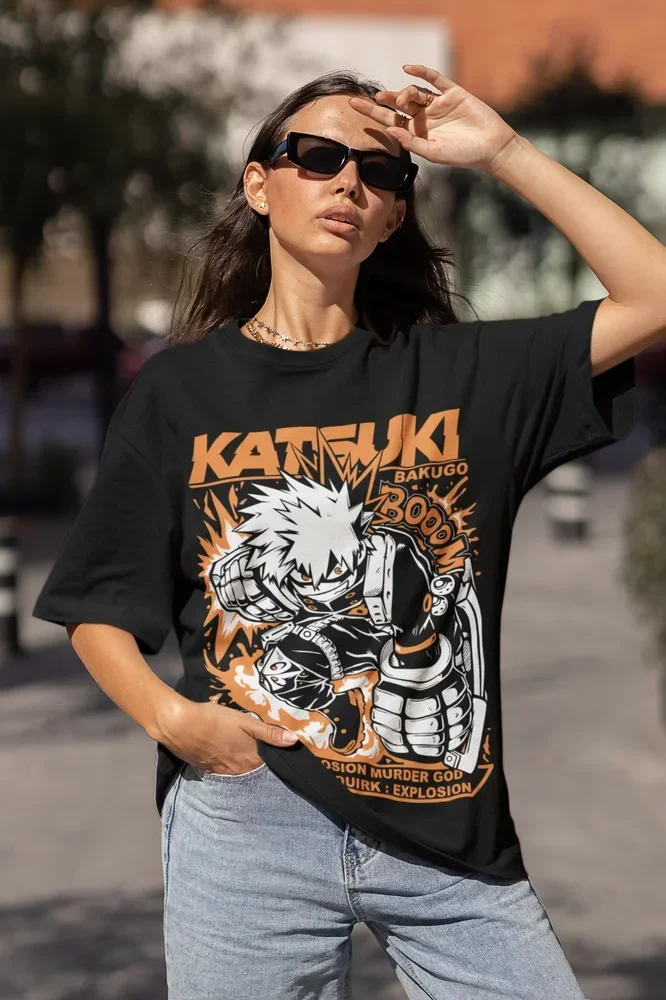 Unisex Bakugo Katsuki T-Shirt My Hero Academia (MHA) Hero Graphic Anime Gift for Girls All Sizes Y2K Top Loose Fit Crewneck