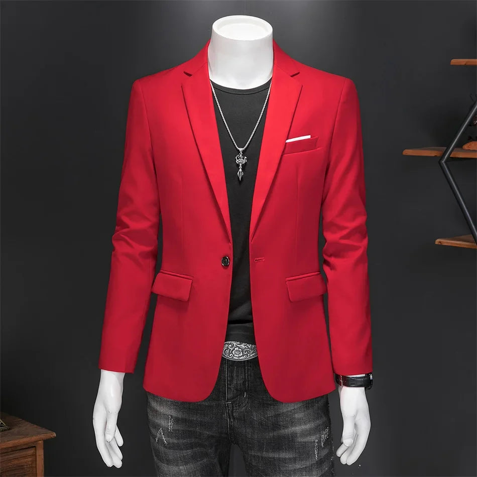 Plus Size 6XL-M Fashion Mens Solid Color Suit Jacket High Quality Business Slim Fit Casual Blazers Formal Social Wedding Tuxedo