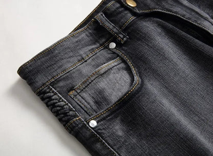 Men's New Casual Motorcycle Jeans Hip Hop Street Riding Stretch Slim Fit Straight Pants Patchwork Fashion Denim Trousers Male