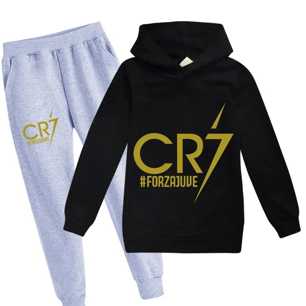 Spring Autumn Tracksuit Football CR7 Print Kid's Clothes Hoodie+Pants Suit 2pcs Set Boy Girl 3-12 Years Children Holiday Gifts