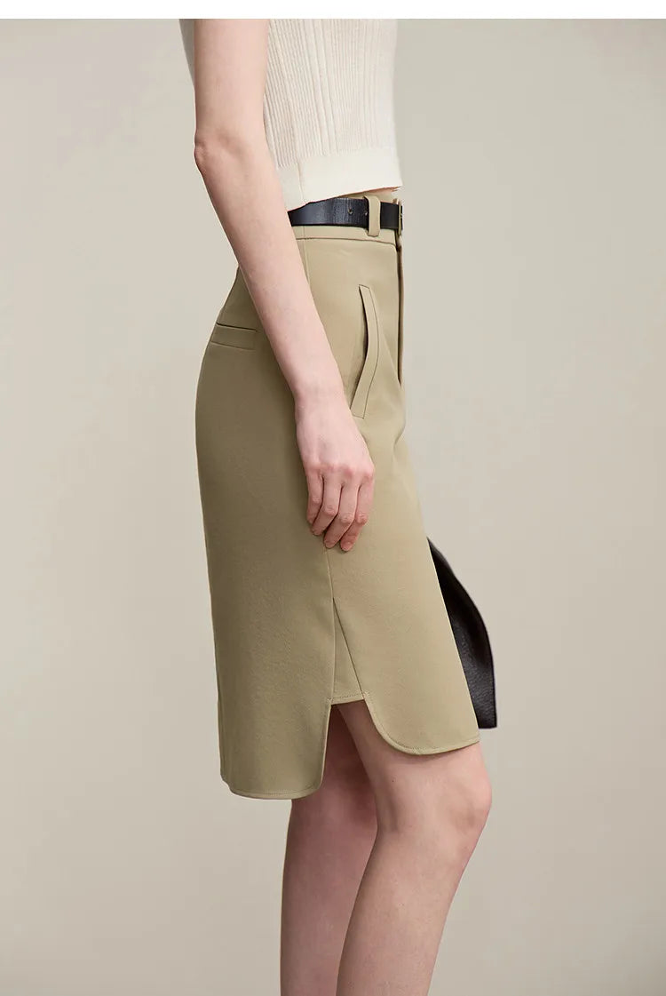 Mid Skirt 2026 Summer New Casual Workwear Style A-Line Skirt Women's solid Versatile Side Slit Women's clothing 12642098