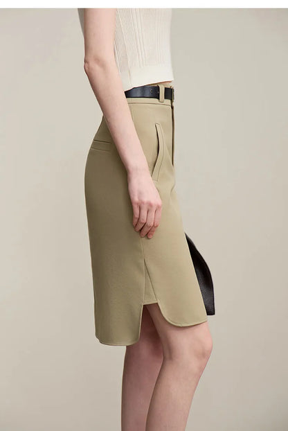 Mid Skirt 2026 Summer New Casual Workwear Style A-Line Skirt Women's solid Versatile Side Slit Women's clothing 12642098