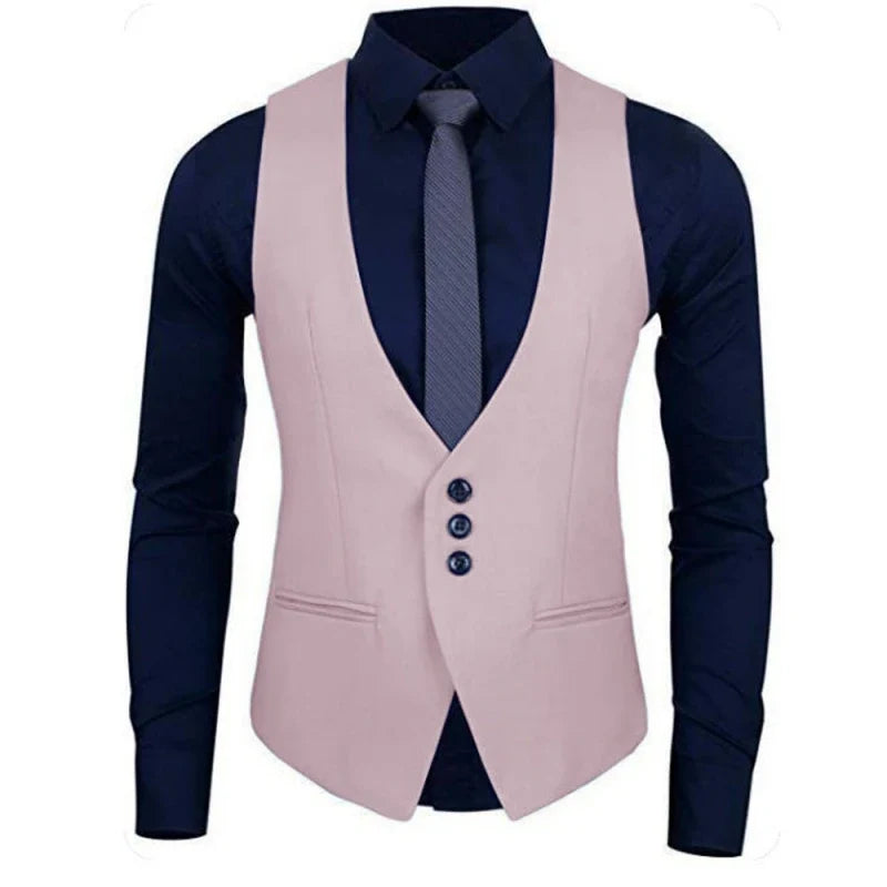 Men Vest White Solid Color Single Button Waistcoat For Wedding Business Banquet Work Formal Casual Men Suit Vest