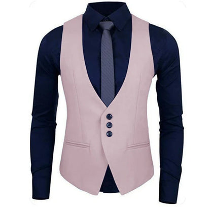 Men Vest White Solid Color Single Button Waistcoat For Wedding Business Banquet Work Formal Casual Men Suit Vest