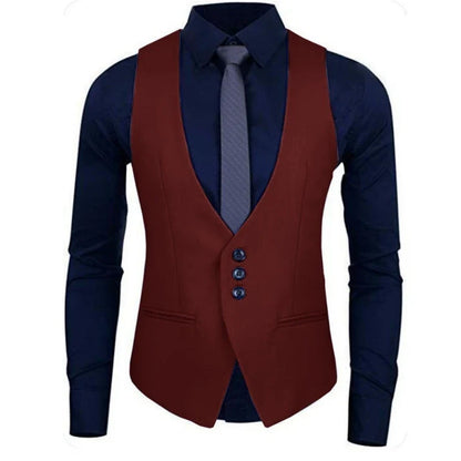 Men Vest White Solid Color Single Button Waistcoat For Wedding Business Banquet Work Formal Casual Men Suit Vest