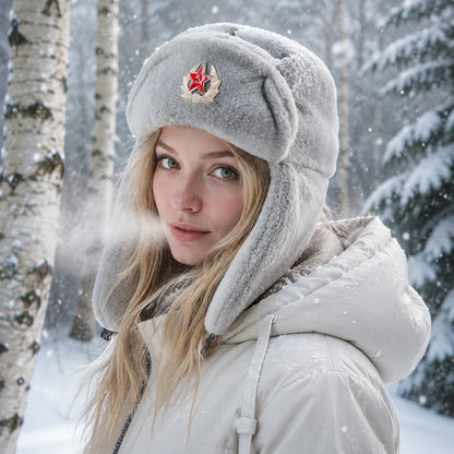Trooper Hat with Emblem Earflap gorro ruso sovietico  winter hat Thick Warm Winter Outdoor Cap for Men Women Hiking Skiing